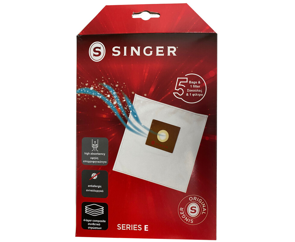 Singer VC2020/1020/210 Microfiber Σακούλες Σκούπας 5τμχ Συμβατή με Σκούπα Singer