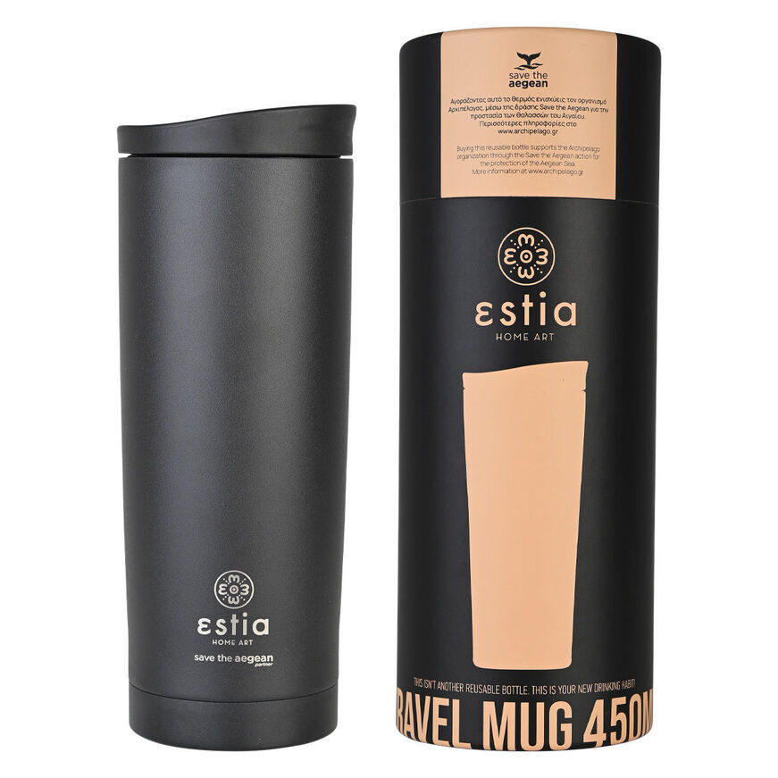 ΘΕΡΜΟΣ TRAVEL MUG SAVE THE AEGEAN 450ml MIDNIGHT BLACK